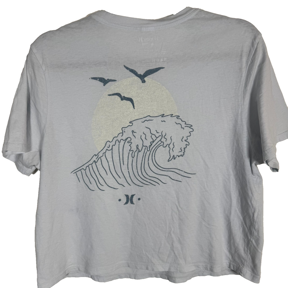 HURLEY Graphic Tee Small S Light Blue Wave Sun Surf Skater T-Shirt Short Sleeve